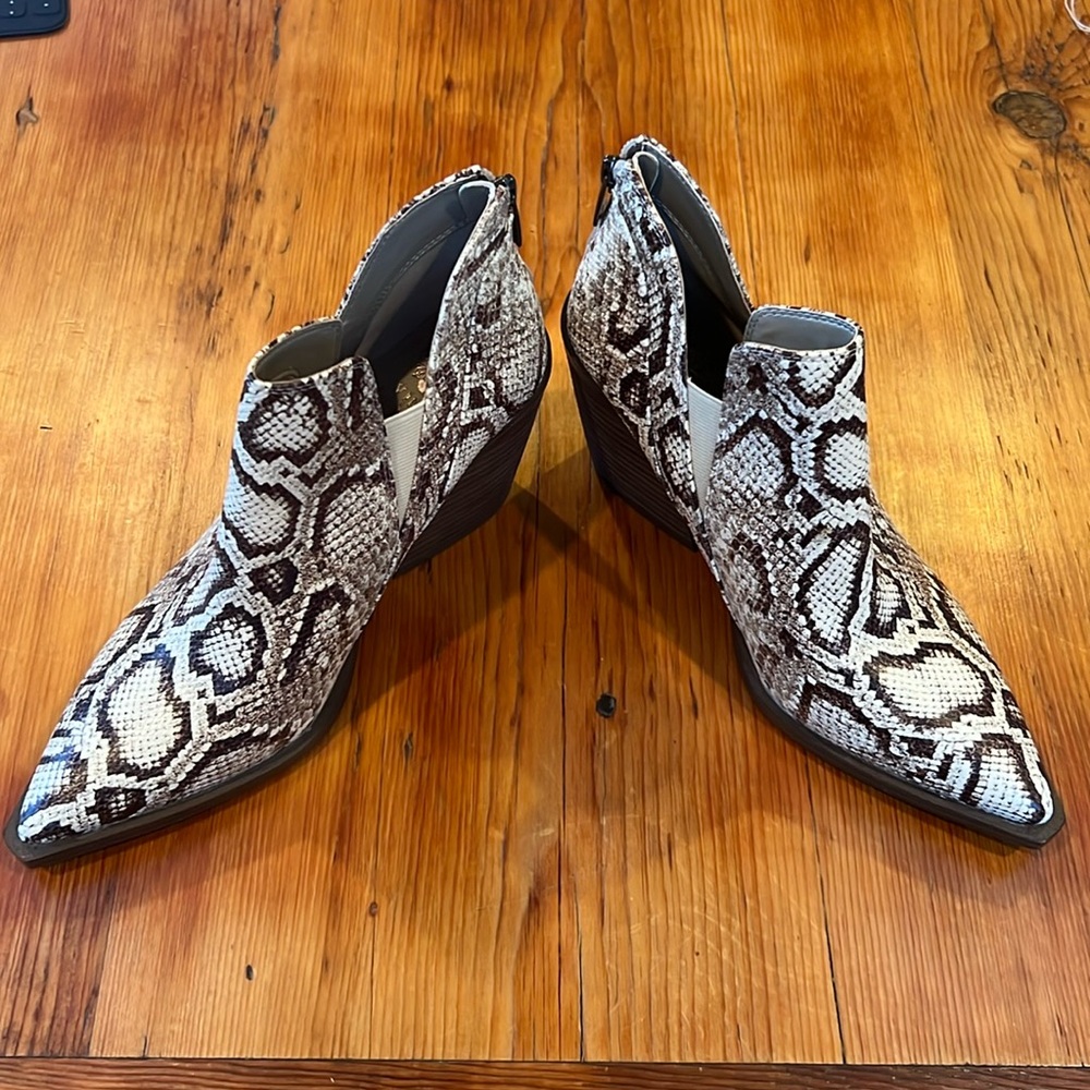 Vince Camuto Black and White Snake Pattern Booties